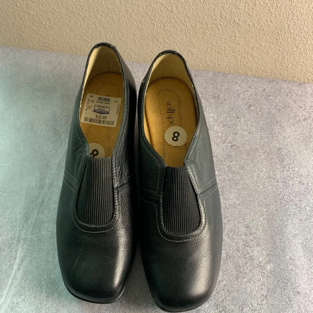 Softspots Women's Black Leather Comfort Wedge Heel Shoes - Size 8M‎